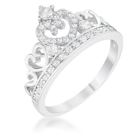 Aurora 0.34ct CZ Rhodium Heart Crown Ring - R08554R-C01