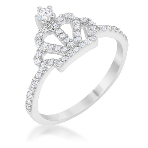Elina 0.36ct CZ Rhodium Simple Crown Ring - R08556R-C01