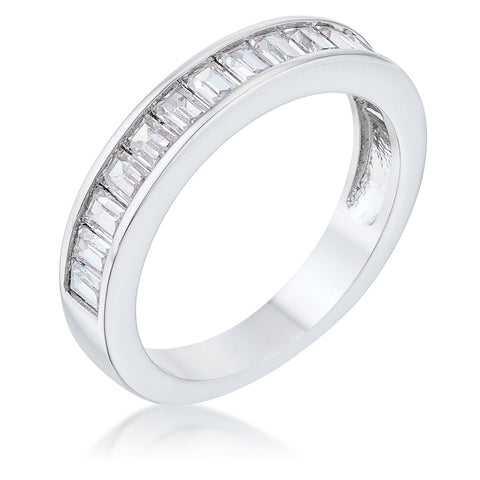 Baguette Cut CZ Rhodium Wedding Band - R08560R-C01