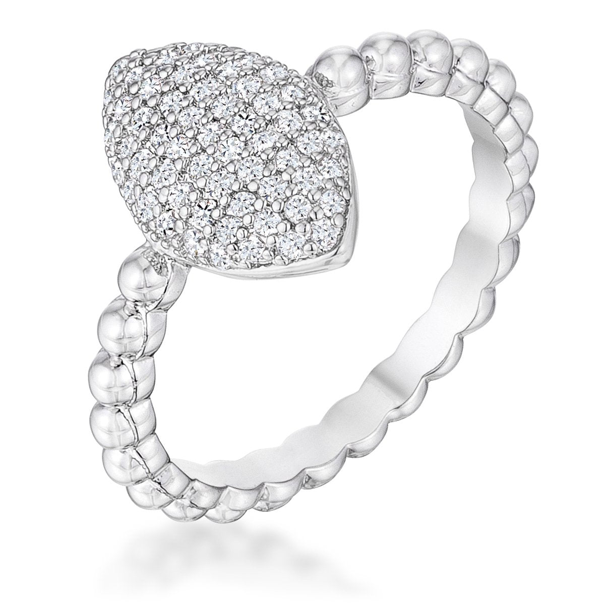 Beautiful Oval-Designed Rhodium Ring With Clear CZ .3Ct - R08561R-C01