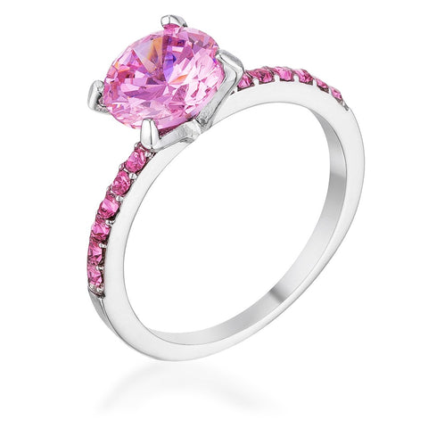 2.3CT Pink CZ Rhodium Ring - R08565R-V01