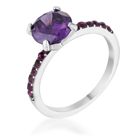 2.3CT Amethyst CZ Rhodium Ring - R08565R-V02