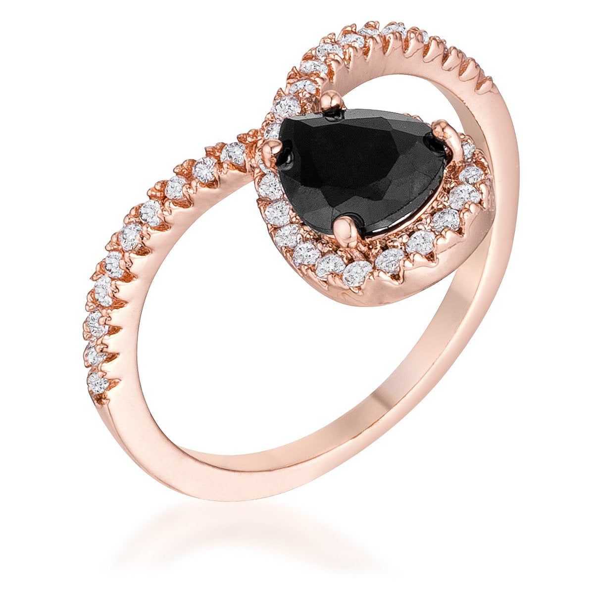 1.5Ct Rose Goldtone Chevron Ring With Onyx CZ - R08567A-C03