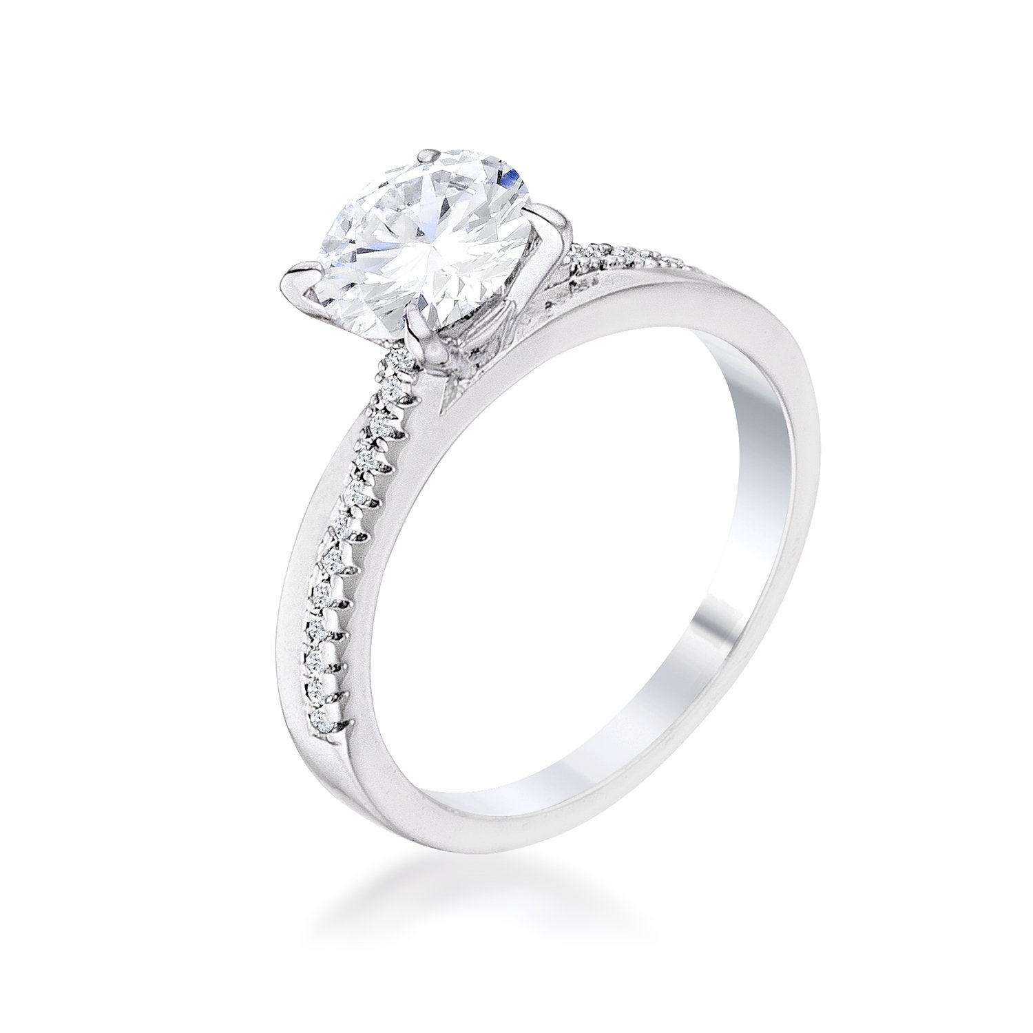 1.4Ct Contemporary Dainty Rhodium Plated Clear CZ Engagement Ring - R08571R-C01