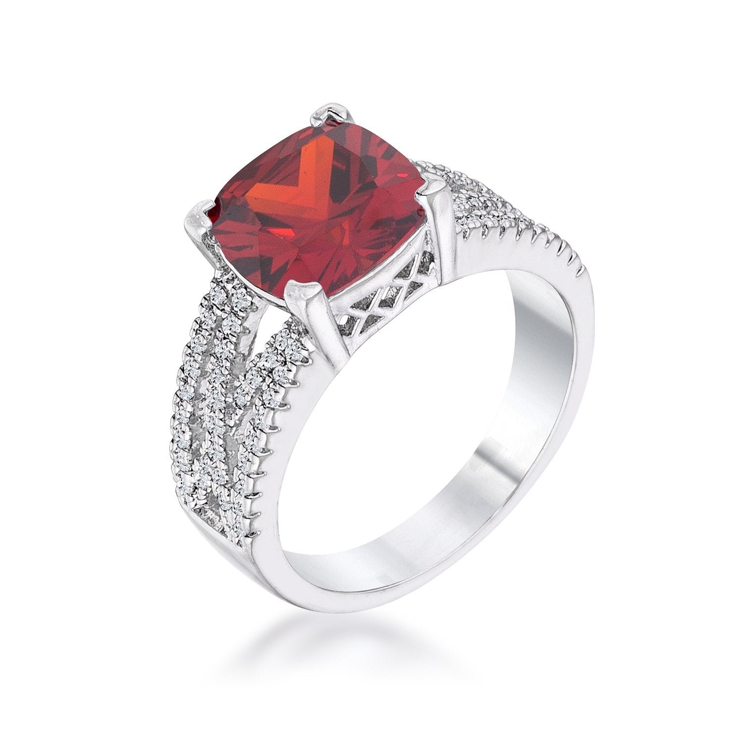 3Ct Elegant Rhodium Plated Criss-Cross Garnet CZ Engagement Ring - R08572R-C13