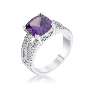 3Ct Elegant Silvertone Criss-Cross Amethyst Purple CZ Engagement Ring - R08572R-C20