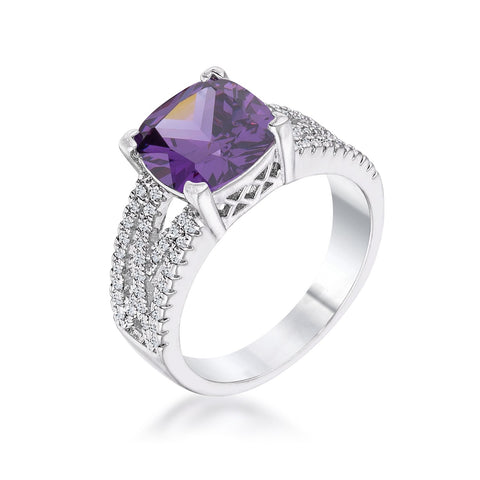 3Ct Elegant Silvertone Criss-Cross Amethyst Purple CZ Engagement Ring - R08572R-C20