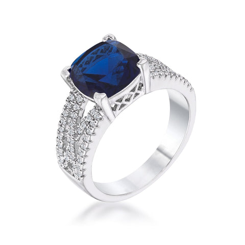 3ct Elegant Silvertone Criss-Cross Sapphire Blue CZ Engagement Ring - R08572R-C30