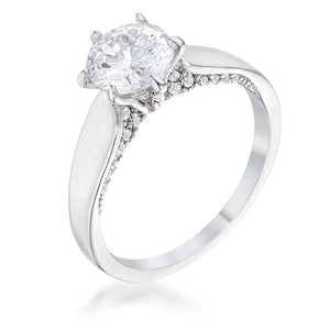 1.56Ct Contemporary Rhodium Plated CZ Solitaire Ring - R08575R-C01