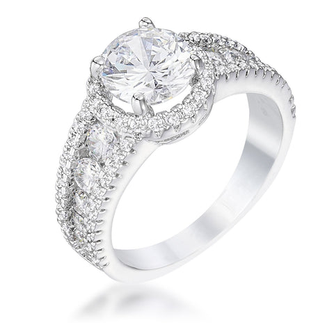 2.1Ct Rhodium Plated Solitaire Engagement Halo Ring - R08578R-C01