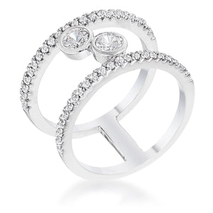 Rhodium Plated Floating Bubbles CZ Ring .86Ct - R08582R-C01