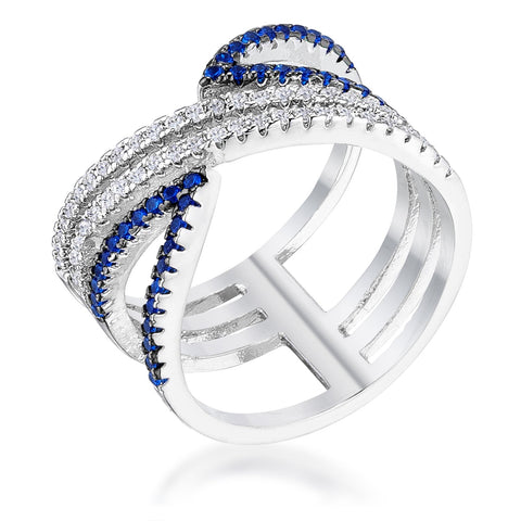 Rhodium and Hematite Plated Blue and Clear CZ Micro Pave Crossover .46Ct - R08583T-C30