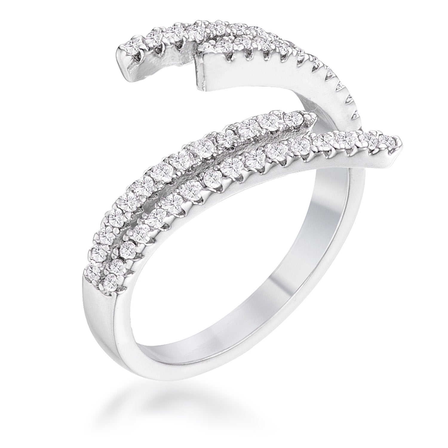 1.12Ct Delicate Rhodium Plated CZ Wrap Ring - R08584R-C01