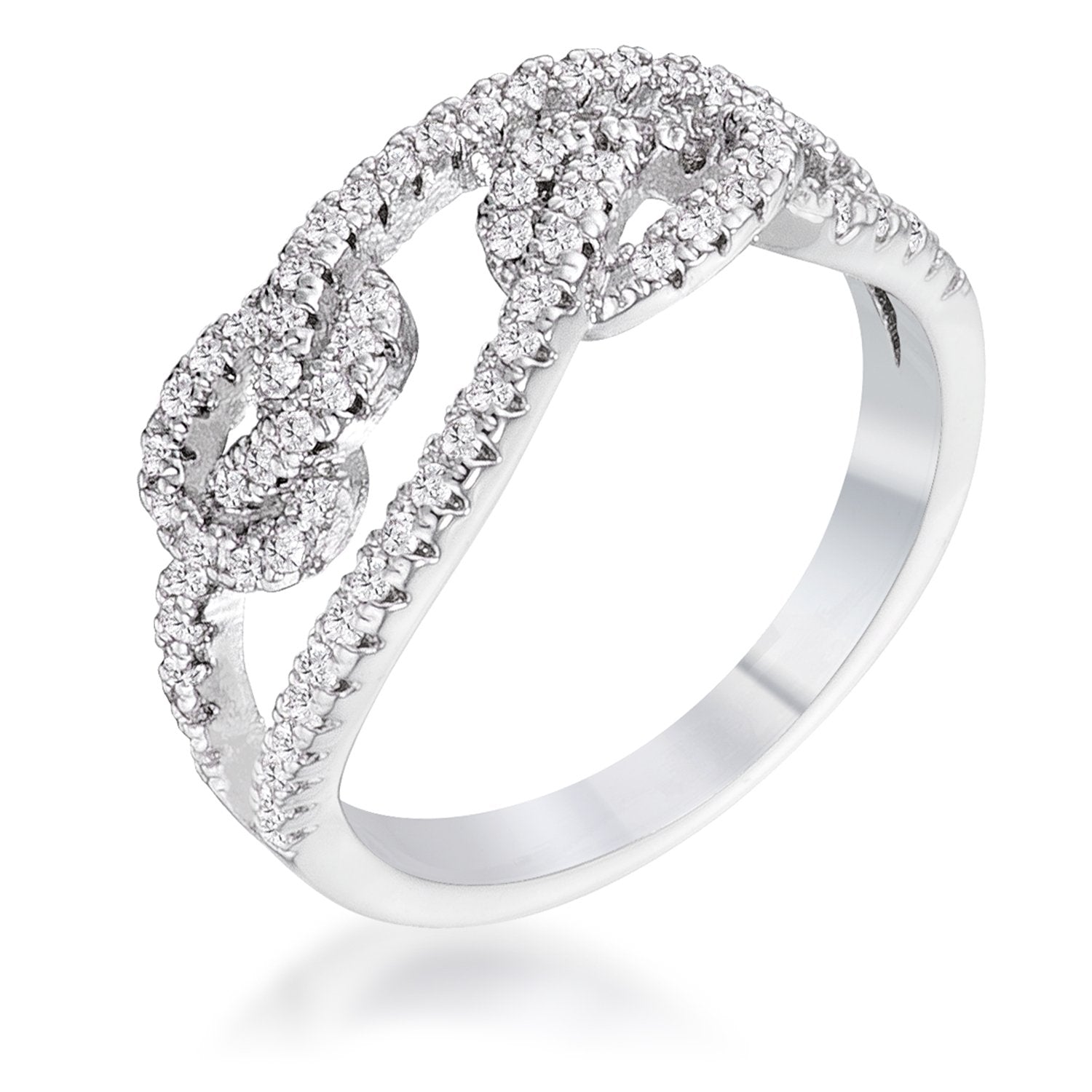 1.15Ct Rhodium Plated CZ Pave Double Knot Ring - R08585R-C01