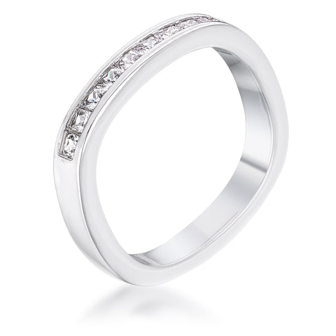 Channel Set Princess Cut Rhodium Plated Square Shaped Stackable Band .9Ct - R08587R-C01