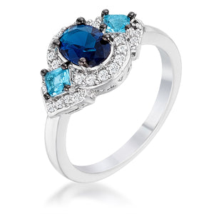 1.3Ct Rhodium and Hematite Plated Shades of Blue CZ Three Stone Engagement Ring - R08597T-V01