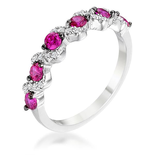 .18Ct S Shape Fuchsia and Clear CZ Half Eternity Ring LSR08598T-C17