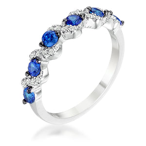 Rhodium and Hematite Plated S Shape Sapphire Blue and Clear CZ Half Eternity Band .18Ct - R08598T-C30