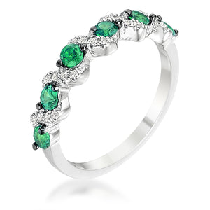 Rhodium and Hematite Plated S Shape Emerald Green and Clear CZ Half Eternity Band .18Ct - R08598T-C40