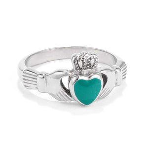 Irish Claddagh Ring with Green Enamel Heart LSR08614V-V40