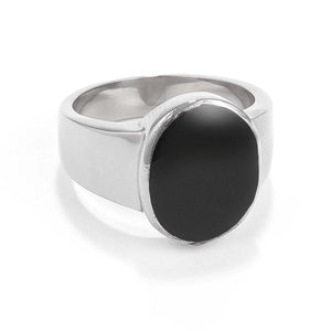 Men's Stainless Steel Oval Black Enamel Ring LSR08618V-V03