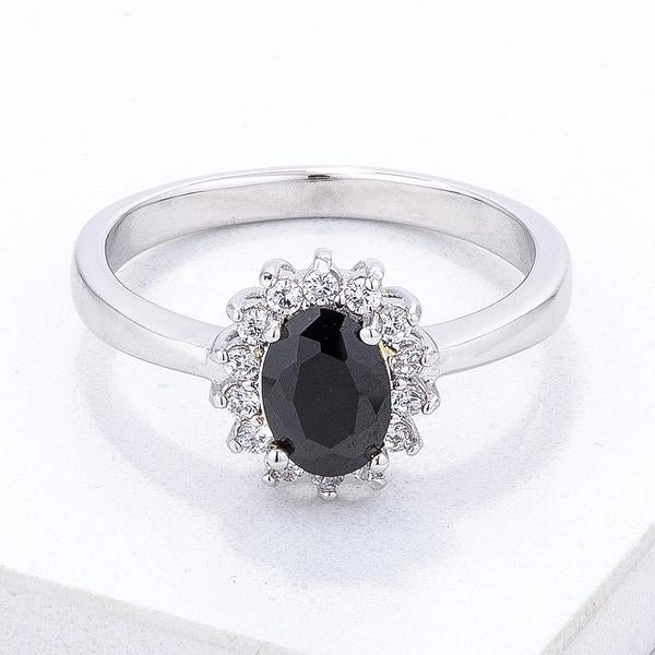 Black CZ Petite Oval Silver Ring LSR08630R-C03