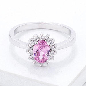 Pink CZ Petite Oval Silver Ring LSR08630R-C31