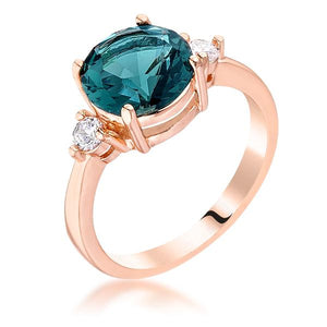 Rose Gold Plated Blue Green Three Stone Engagement Ring LSR08711A-V01