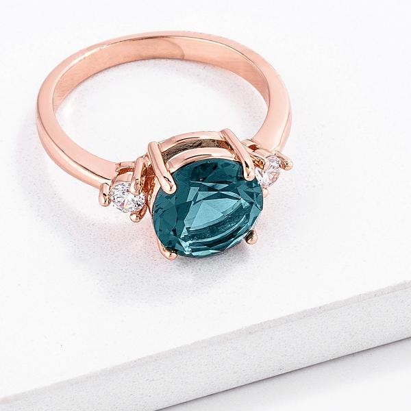 Rose Gold Plated Blue Green Three Stone Engagement Ring LSR08711A-V01