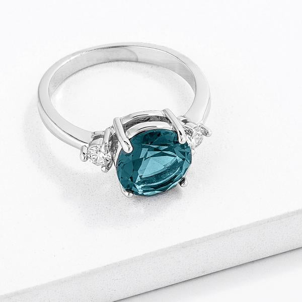 Blue Green Three Stone CZ Engagement Ring LSR08711R-V01
