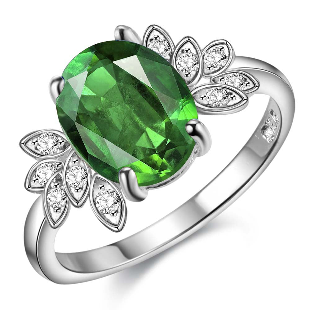 Lucky Silver - Silver Designer Oval Emerald Green Ring with Swarovski Crystal - LOCAL STOCK - LSR1056
