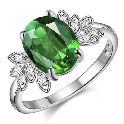 Lucky Silver - Silver Designer Oval Emerald Green Ring with Swarovski Crystal - LOCAL STOCK - LSR1056
