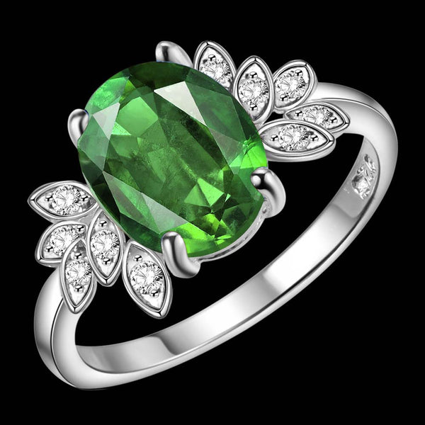 Lucky Silver - Silver Designer Oval Emerald Green Ring with Swarovski Crystal - LOCAL STOCK - LSR1056