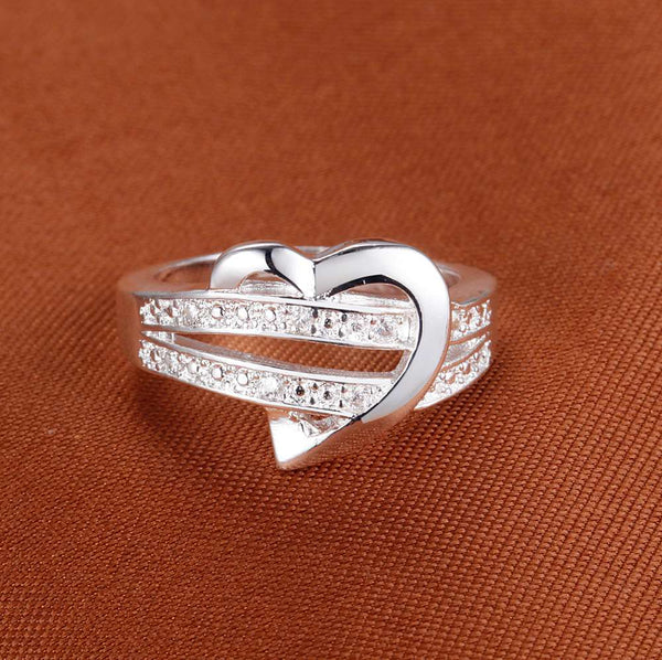 Lucky Silver - Silver Designer Heart Double Band Ring - LOCAL STOCK - LSR163-8