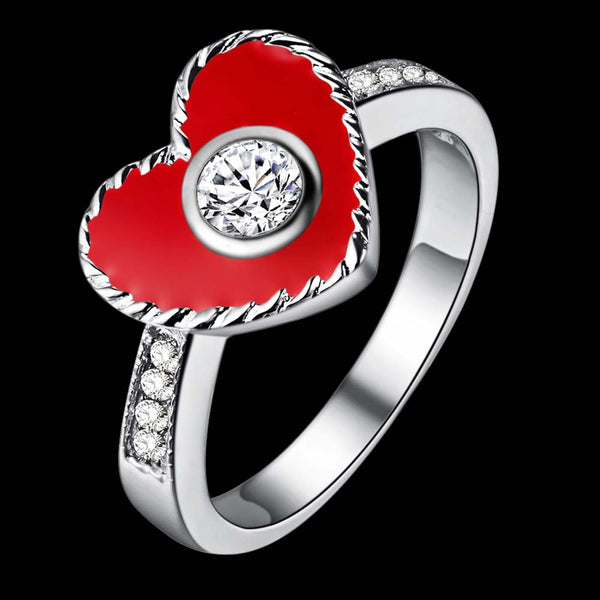 Lucky Silver - Silver Designer Enamel Heart Ring - Red - LOCAL STOCK - LSR181
