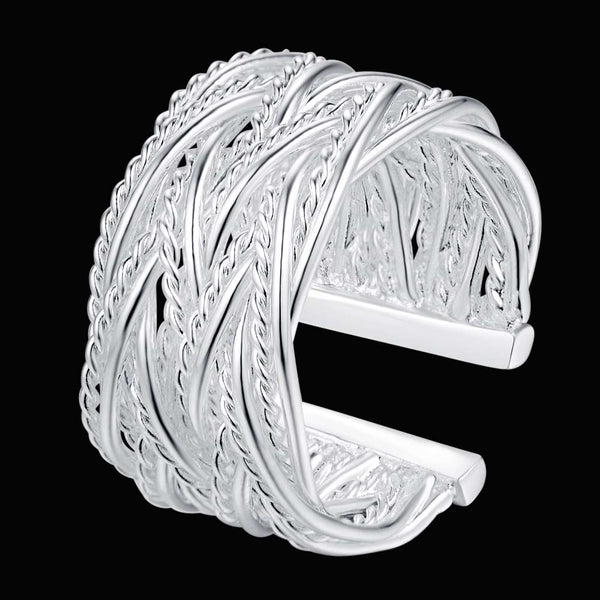 Lucky Silver - Silver Designer Net Wave Open Cuff Ring Adjustable - LOCAL STOCK - LSR236