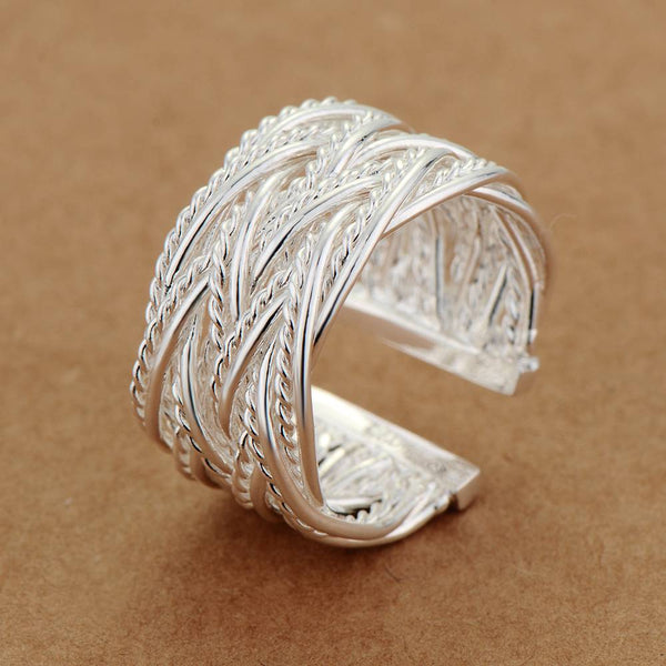 Lucky Silver - Silver Designer Net Wave Open Cuff Ring Adjustable - LOCAL STOCK - LSR236