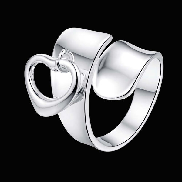 Lucky Silver - Silver Designer Wraparound Heart Charm Ring Adjustable - LOCAL STOCK - LSR275