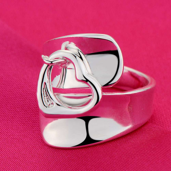 Lucky Silver - Silver Designer Wraparound Heart Charm Ring Adjustable - LOCAL STOCK - LSR275