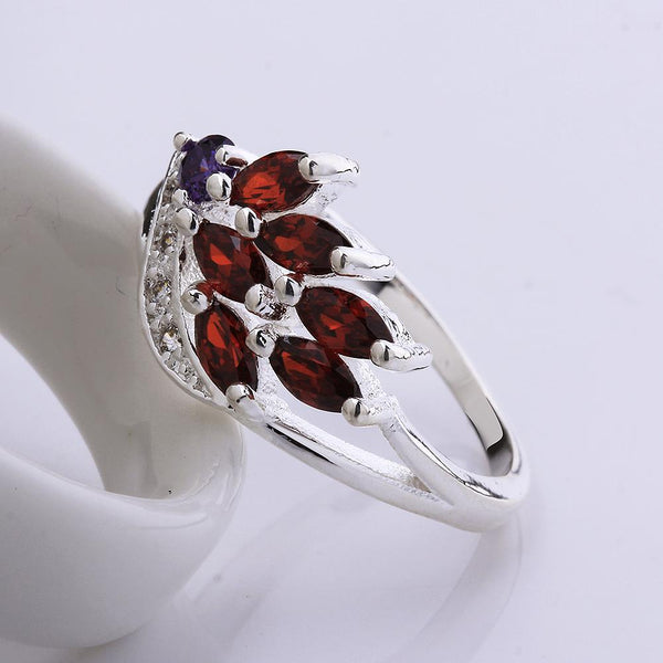 Lucky Silver - Silver Designer Amethyst and Ruby Red Ring - LOCAL STOCK - LSR555