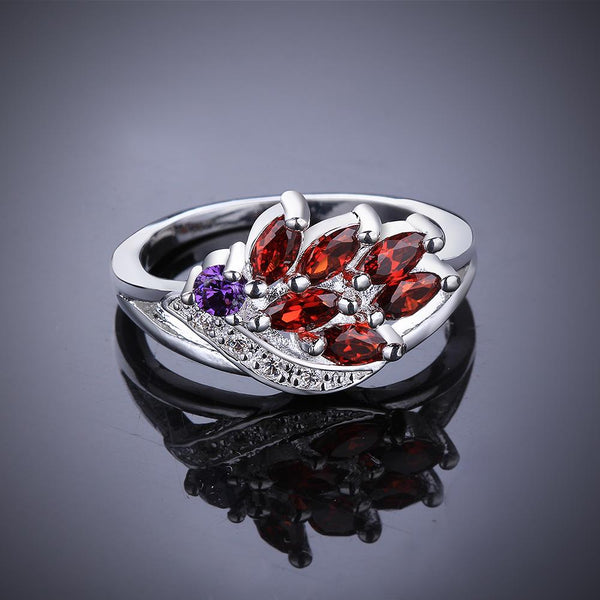 Lucky Silver - Silver Designer Amethyst and Ruby Red Ring - LOCAL STOCK - LSR555