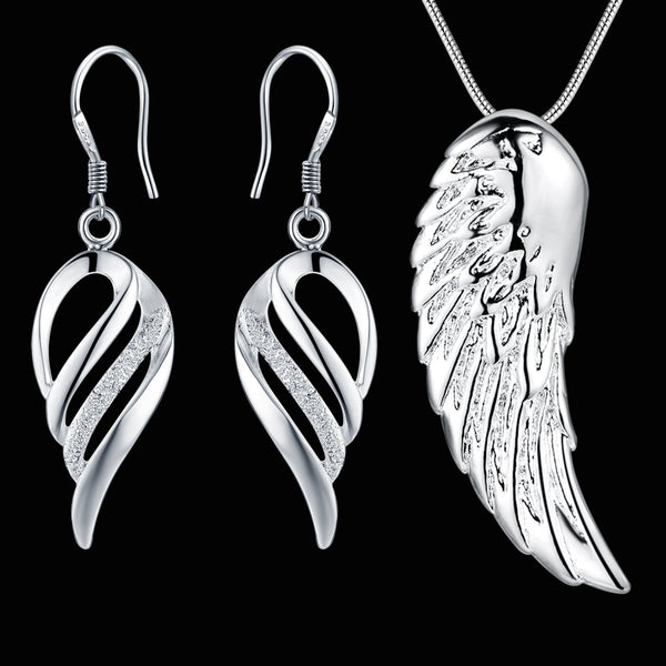 Lucky Silver -  Silver Designer Angel Wing Necklace and Earring Set - LOCAL STOCK - LST058