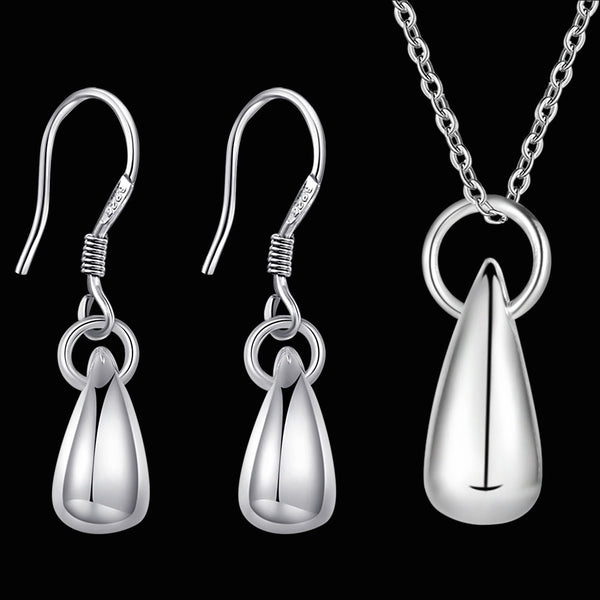 Lucky Silver - Silver Designer Necklace and Earrings Teardrop Set - LOCAL STOCK - LST152