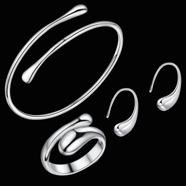 Lucky Silver - Silver Designer Tear Drop Bangle, Earrings and Ring Set - LOCAL STOCK - LST158