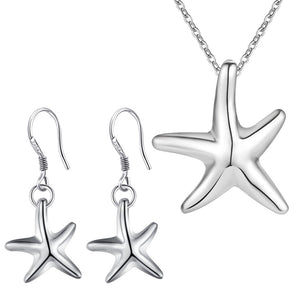 Lucky Silver - Silver Designer Star Fish Necklace and Earring Set - LOCAL STOCK - LST208