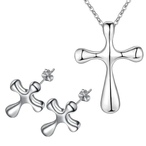 Lucky Silver - Silver Designer Cross Set with Earrings and Necklace - LOCAL STOCK - LST218