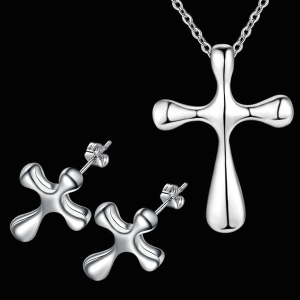 Lucky Silver - Silver Designer Cross Set with Earrings and Necklace - LOCAL STOCK - LST218