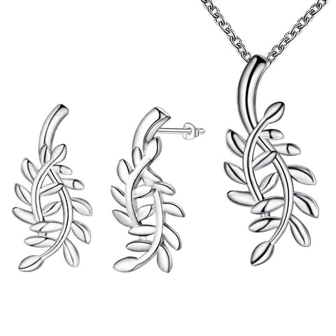 Lucky Silver - Silver Designer Double Leaf Set Necklace and Earrings - LOCAL STOCK - LST337