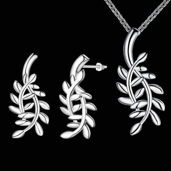Lucky Silver - Silver Designer Double Leaf Set Necklace and Earrings - LOCAL STOCK - LST337
