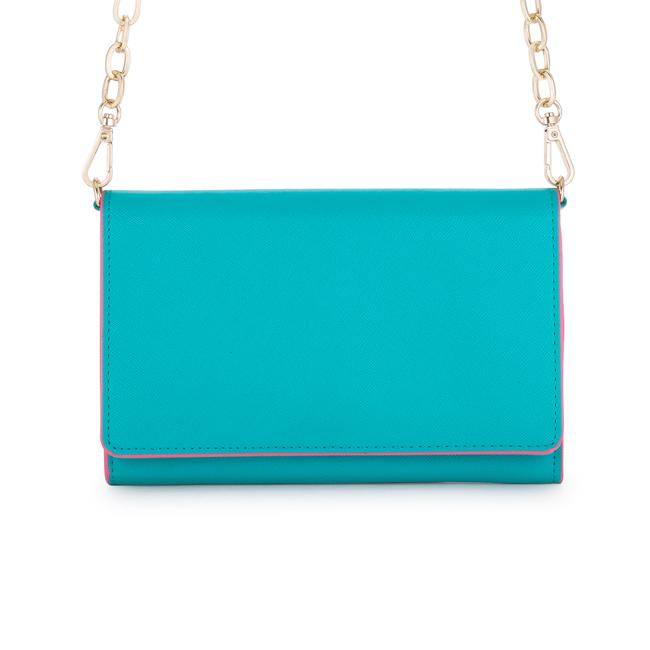 Carly Teal Leather Purse Clutch With Gold Chain Crossbody - TW-0058-TEAL